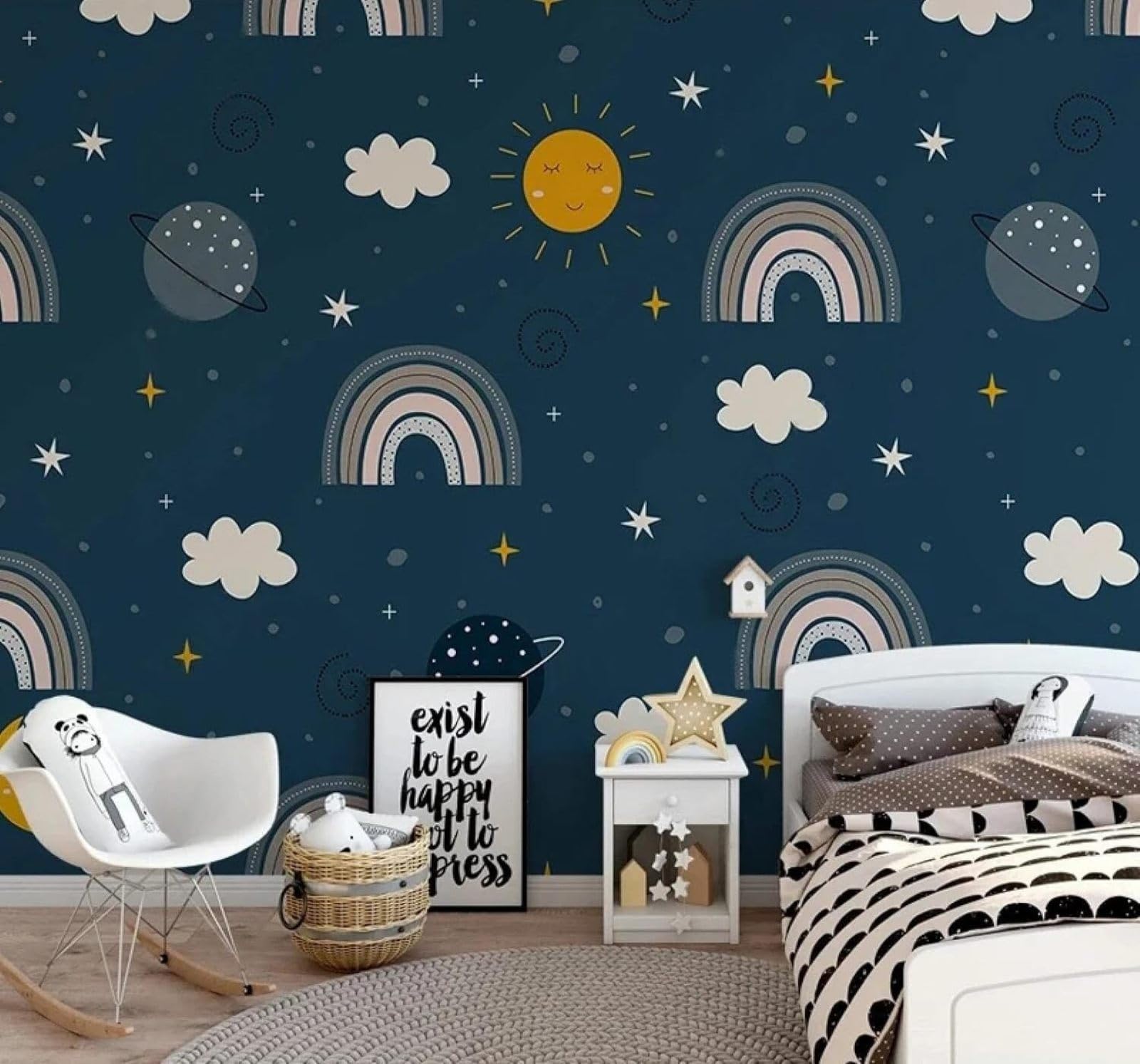 XLMING Cartoon Rainbow Planet Starry Sky Night View 3D Wallpaper Luxury Home Dining Decor Paste Sofa Living Room The Wall for Bedroom Mural-400cm×280cm