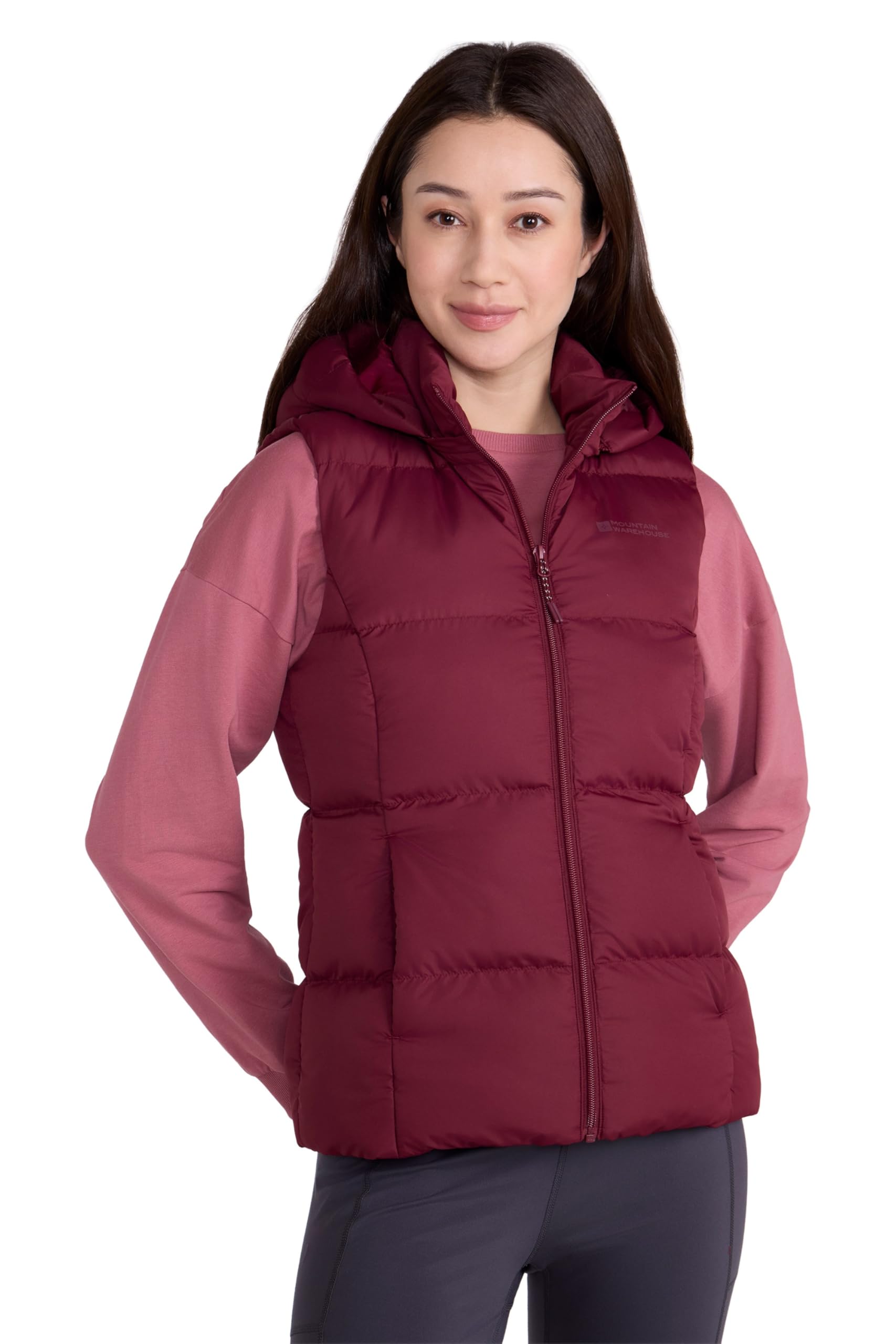 Mountain Warehouse Women's Dark Red Astral Padded Gilet - Water Resistant Bodywarmer, Detachable Hood Vest, Microfibre Insulation - Spring Summer, Outdoors, Sports 22