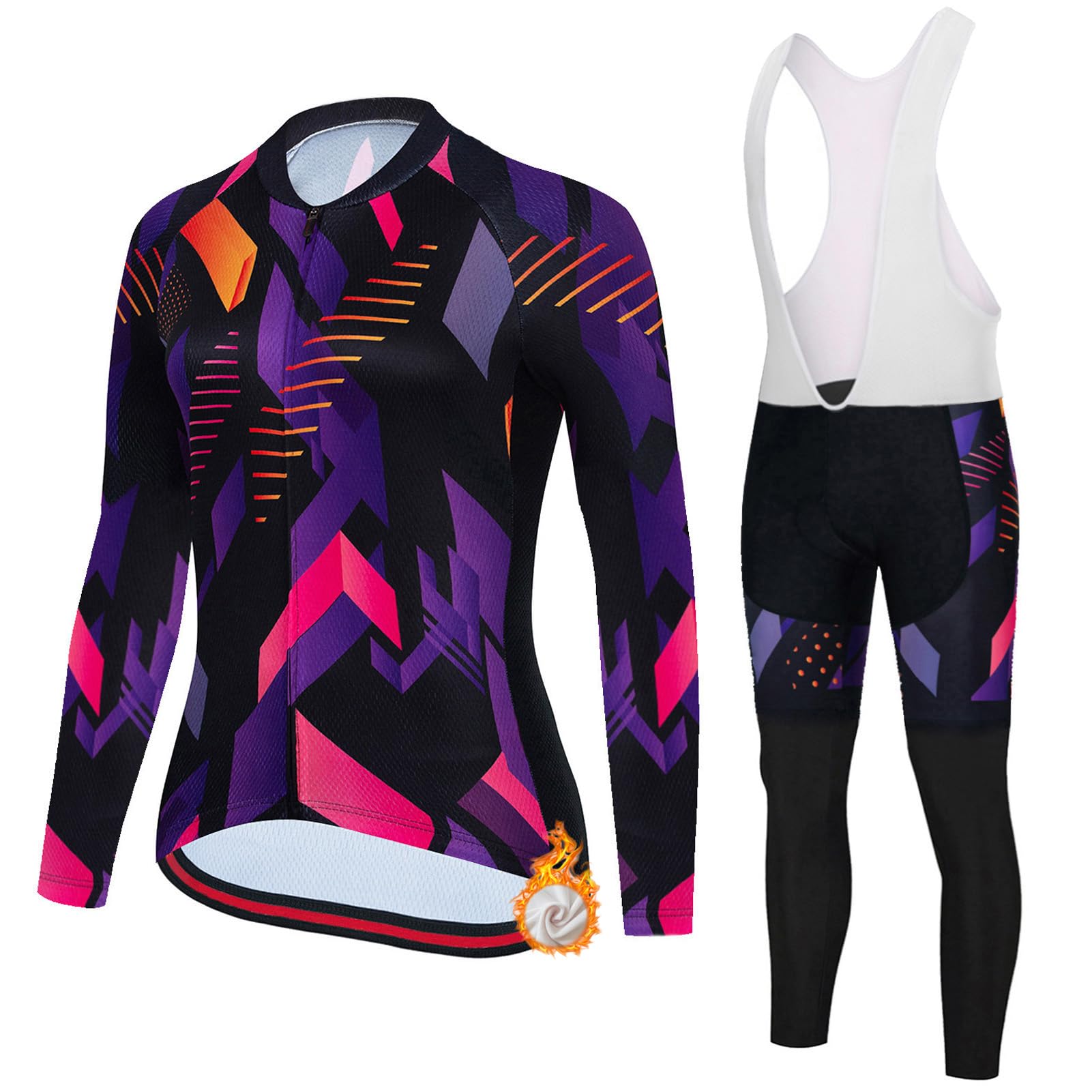 Completo Ciclismo Donna Invernale Abbigliamento Bici MTB,Maglia da Ciclista Maglietta Ciclo Termico Vello Giacca Manica Lunga e Salopette Pantaloni con 19D Gel Imbottiti,Completi Tuta da Bicicletta