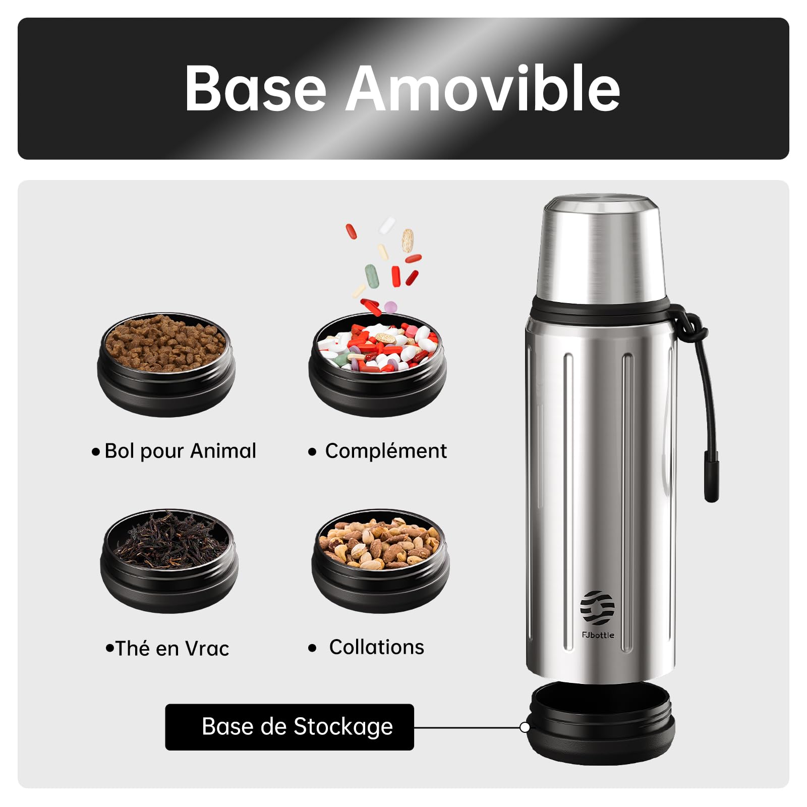 1L Thermo Café Isotherme avec Tasse(72h Froides et 24h Chaudes) Termosse Cafe Chaud avec Fond Amovible et Thé Filtre sans BPA Pour les Déplacements, le Bureau et l'école(Argent)