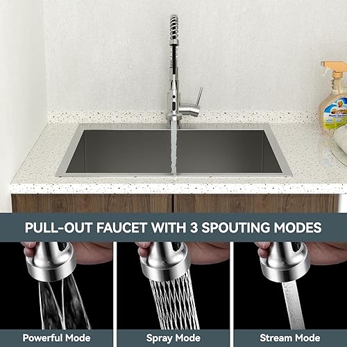 Miniatura 27 de Lordear - Fregadero de cocina encajado de 21 x 20 x 10 pulgadas, tipo bar, de acero inoxidable de calibre 16, con una sola cubeta, para exteriores