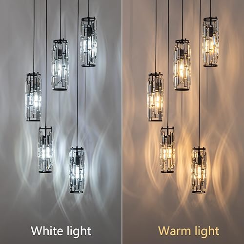 Miniatura 7 de LMQNINE Lámpara colgante, moderna lámpara colgante negra, mini candelabros de cristal, iluminación colgante ajustable de 5 luces para cocina, isla,