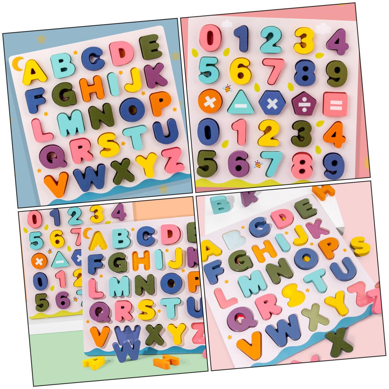 2 Juegos Juguetes Educativos de Madera para Puzzles Alfabeto y Números con Base Bloques de Aprendizaje para Matemáticas y Letras para Desarrollo Temprano y Familiares
