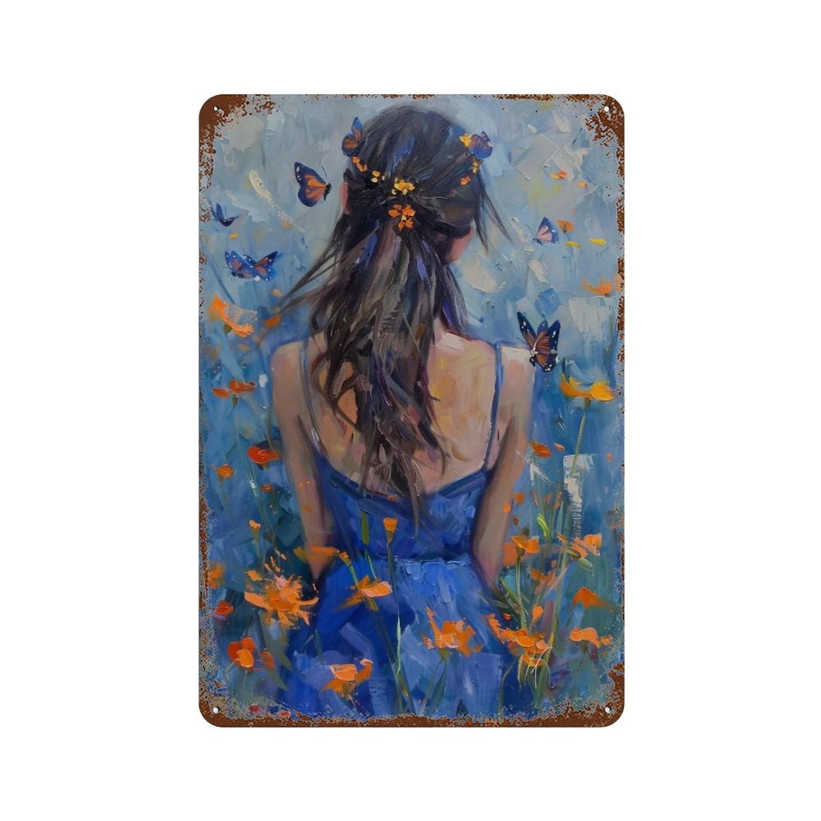 YHGERTKU Butterfly Woman 01 Wall Art Retro Iron Vintage Metal Tin Sign Poster Modern Decor for Living Rooms Gift 30x20cm