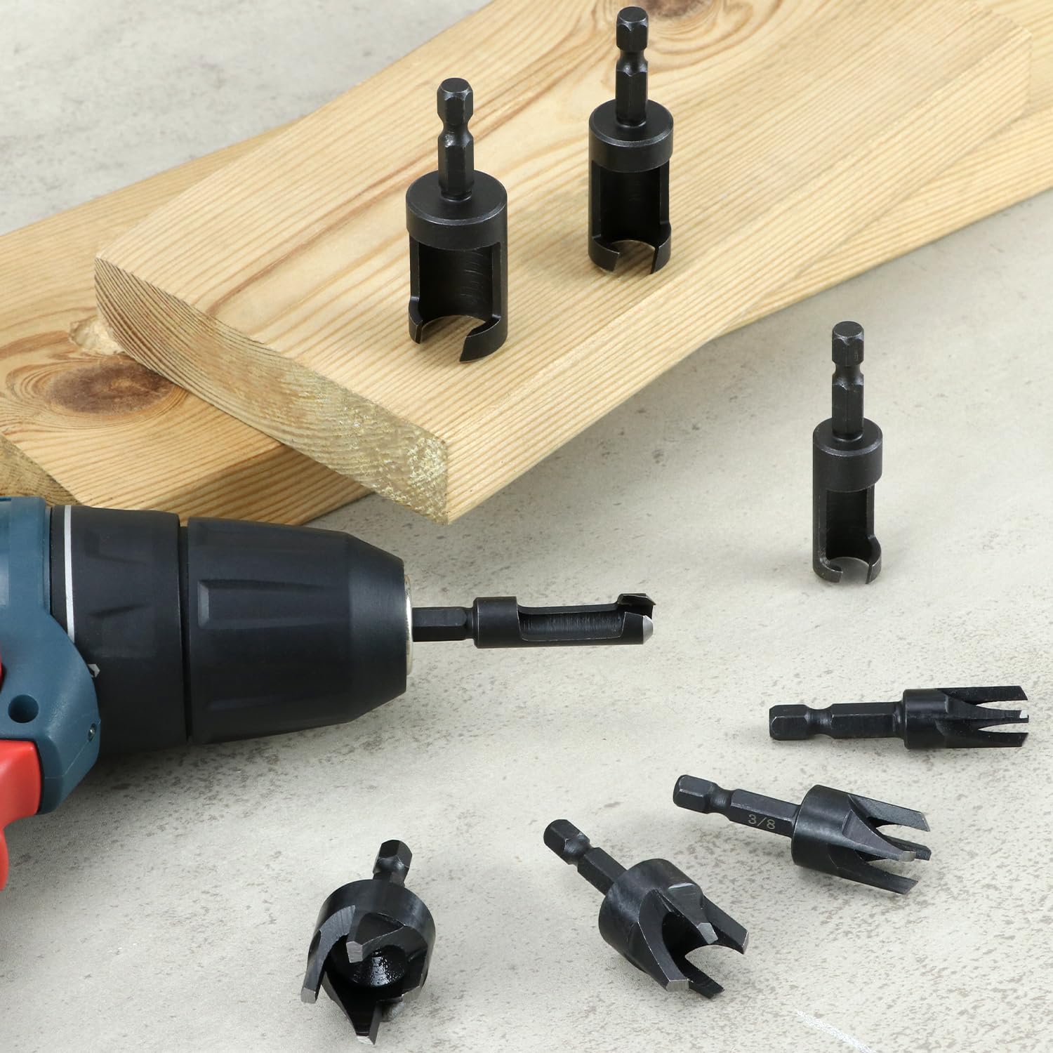 QWORK Wood Plug Cutter Drill Bit Set, 8Pcs, Includes 1/4", 5/16", 3/8", 1/2" Sizes, 1/4 Inch Hex Shank — Amazon image 8