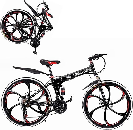 [𝐔𝐒 𝐢𝐧 𝐬𝐭𝐨𝐜𝐤] 26" Mountain Bike 21Speed Folding Bike Carbon Steel PU Foldable Easy Assembly MTB Outdoor Activity Daily Bicycle Full Suspension...