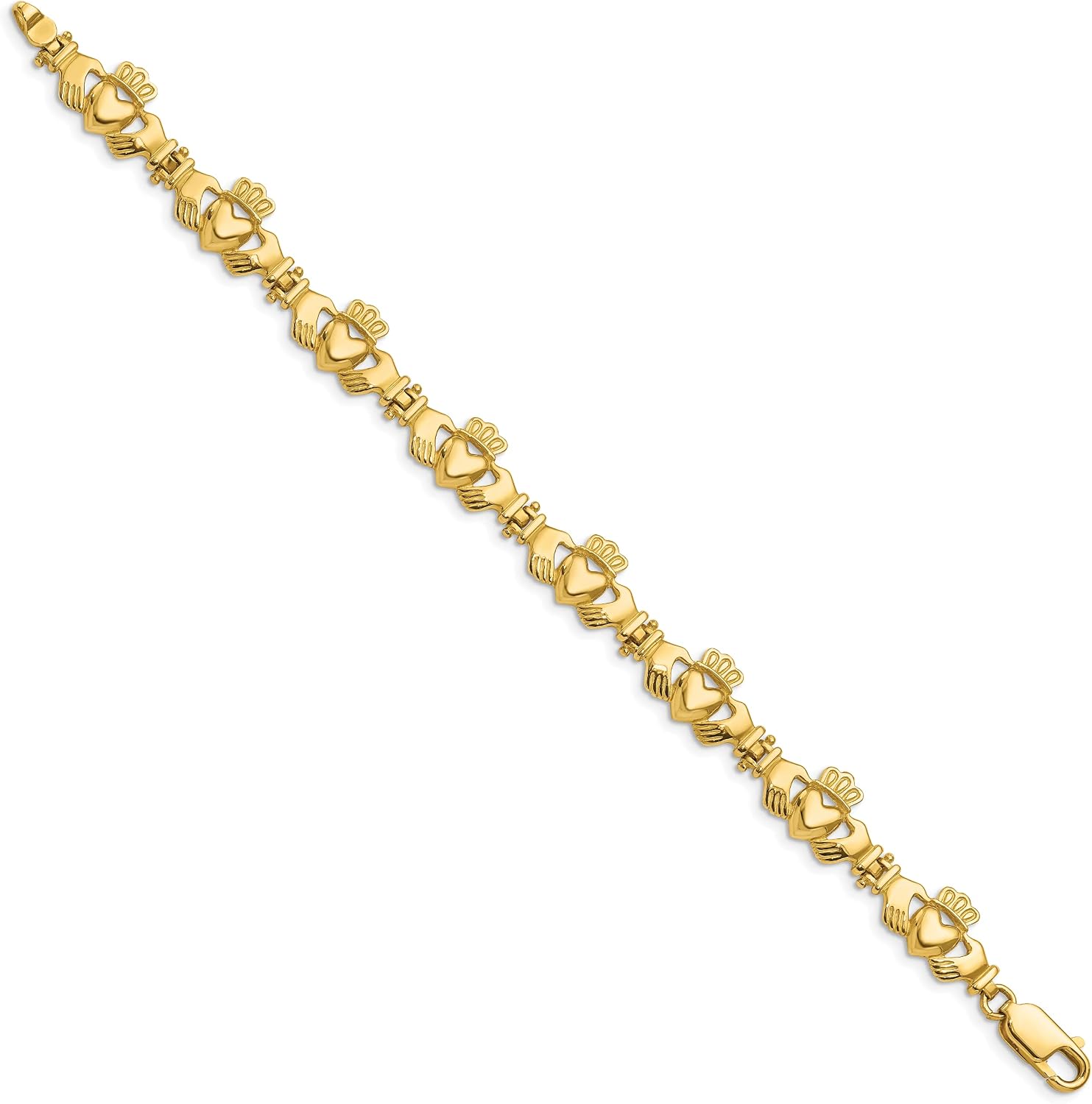 IceCarats 14K Solid Yellow Gold 10.2mm Chunky Link Chain Heart Claddagh Celtic Bracelet 7 inch Polished For Her
