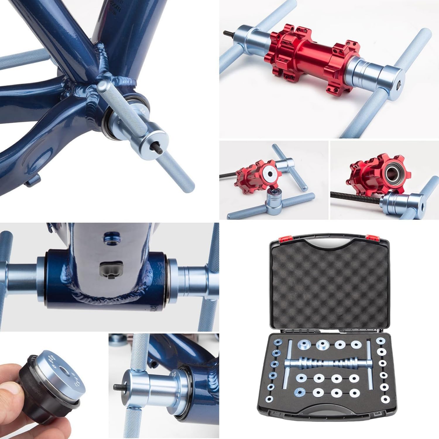 Set di pressa per cuscinetti per biciclette, kit di strumenti universali per l'installazione e l'estrazione del mozzo ruota, in lega di alluminio resistente per cuscinetti della bici, movimento
