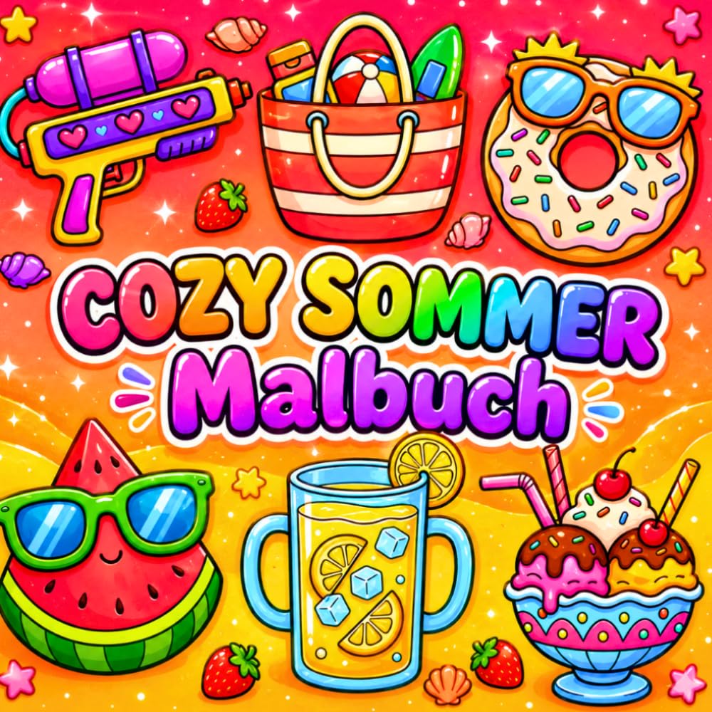 Cozy Sommer Malbuch: Mit dicken Linien und einfachen Motiven für Erwachsene und Jugendliche mit Strand, Picknicks, Blumen, Urlaubsszenen und gemütlicher Sommerstimmung