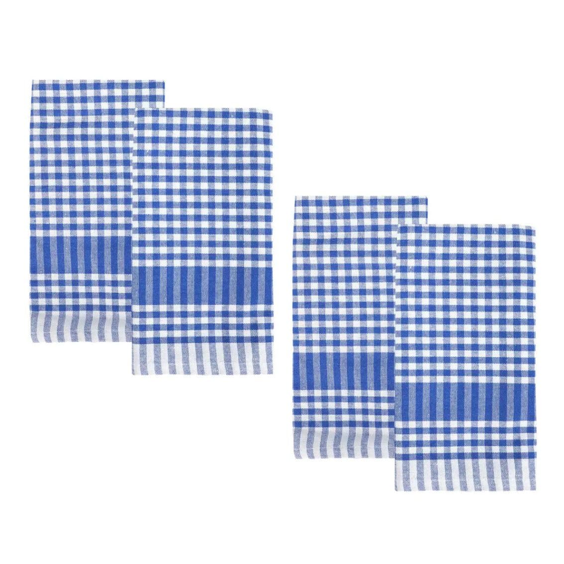 Talking Tables 4 x Blue Gingham Kitchen Tea Towels Table Linen Fabric Dish Cloths Large Checkered Cloth Napkins Absorbent Durable Soft Cotton Quick Drying, ECO Packaging 17 x 17 Inches