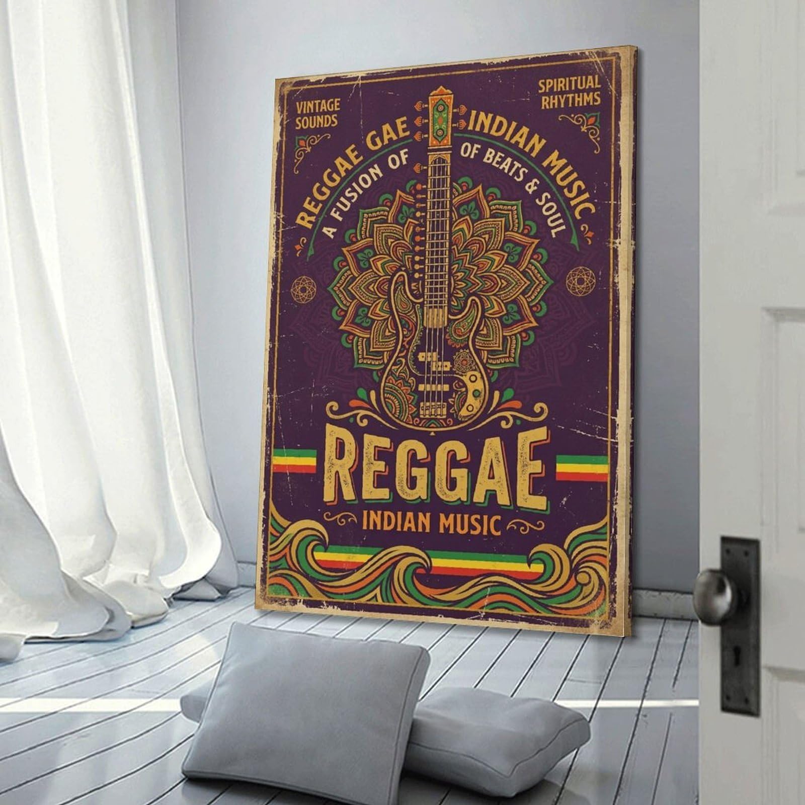 XKUGA Poster con stampa su tela con musica indiana reggae, mandala basso, moderno, decorativo, ideale per la famiglia, la grotta degli uomini, la sala giochi, la camera da letto di ragazzi e ragazze