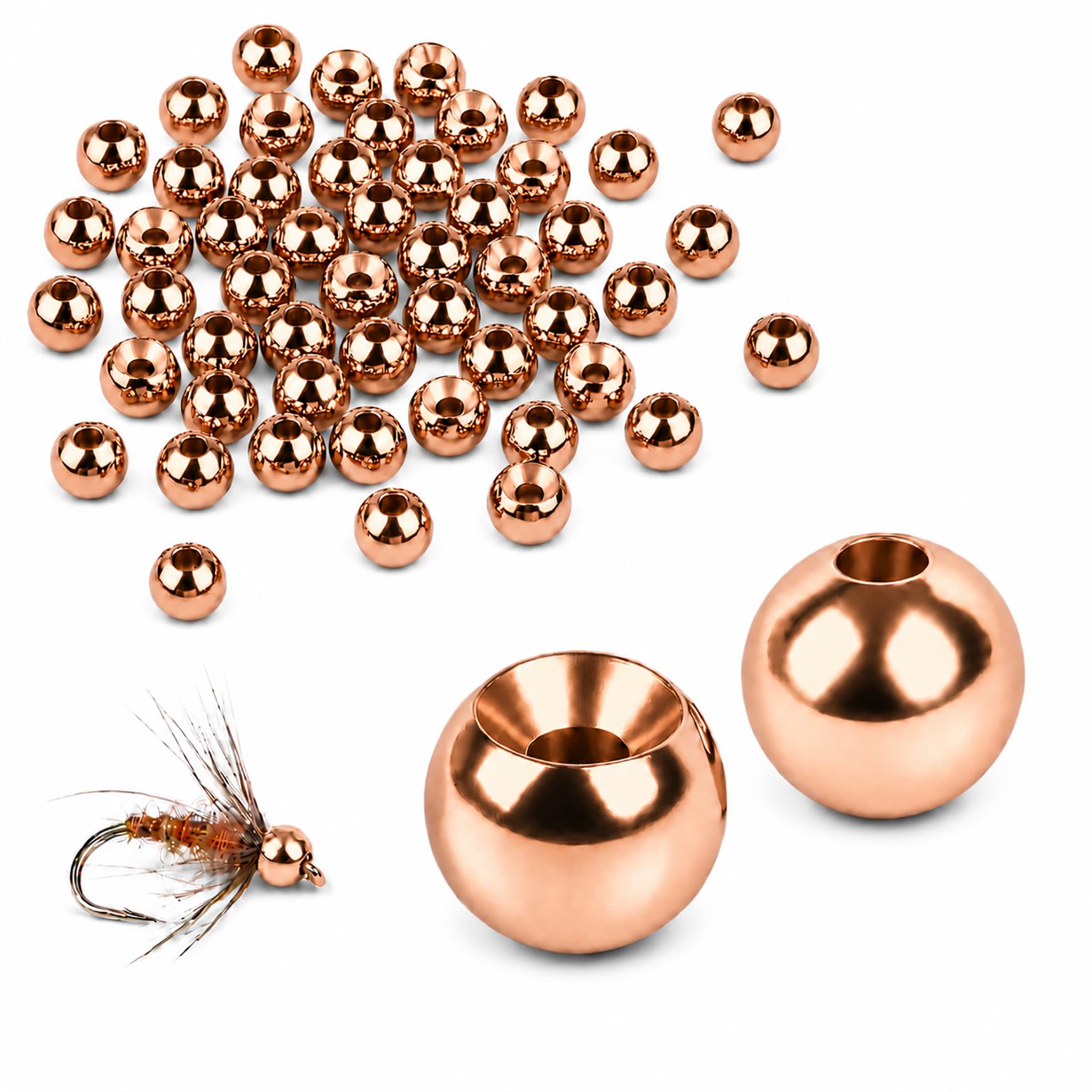 TG-DZURI Tungsten Beads for Fly Tying, 50pcs Tungsten Cyclops Beads Copper Color 3.3mm Sizes Fly Tying Materials Beads Hook Size 10#-12#