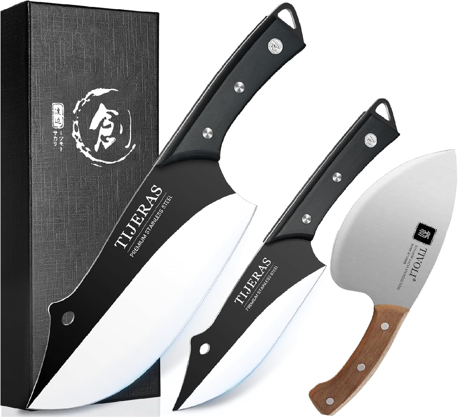 TIJERAS Seafood Market Aquatic Fish Knives, Meat Cleaver Knife Set, 2PCS Professional Butcher Knife Set for Meat Cutting, Chefs Knife Set with Ergonomic Handle, Kitchen Knife Set for Outdoor BBQ