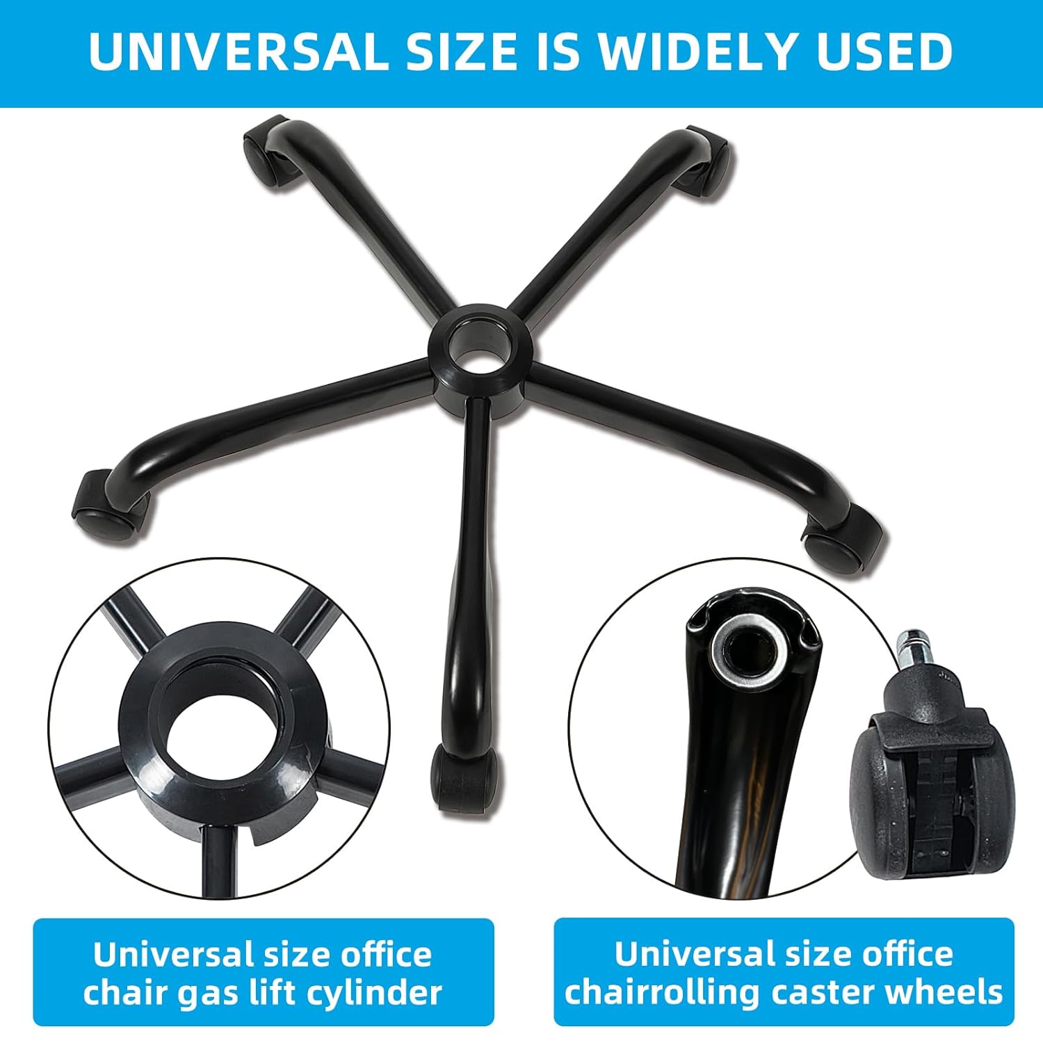 28 Inch Heavy Duty Office Chair Base with 5 Casters, Reinforced Metal Chair Feet, Universal Gas Cylinder Fit, for Swivel/Computer/Criss Cross Chairs