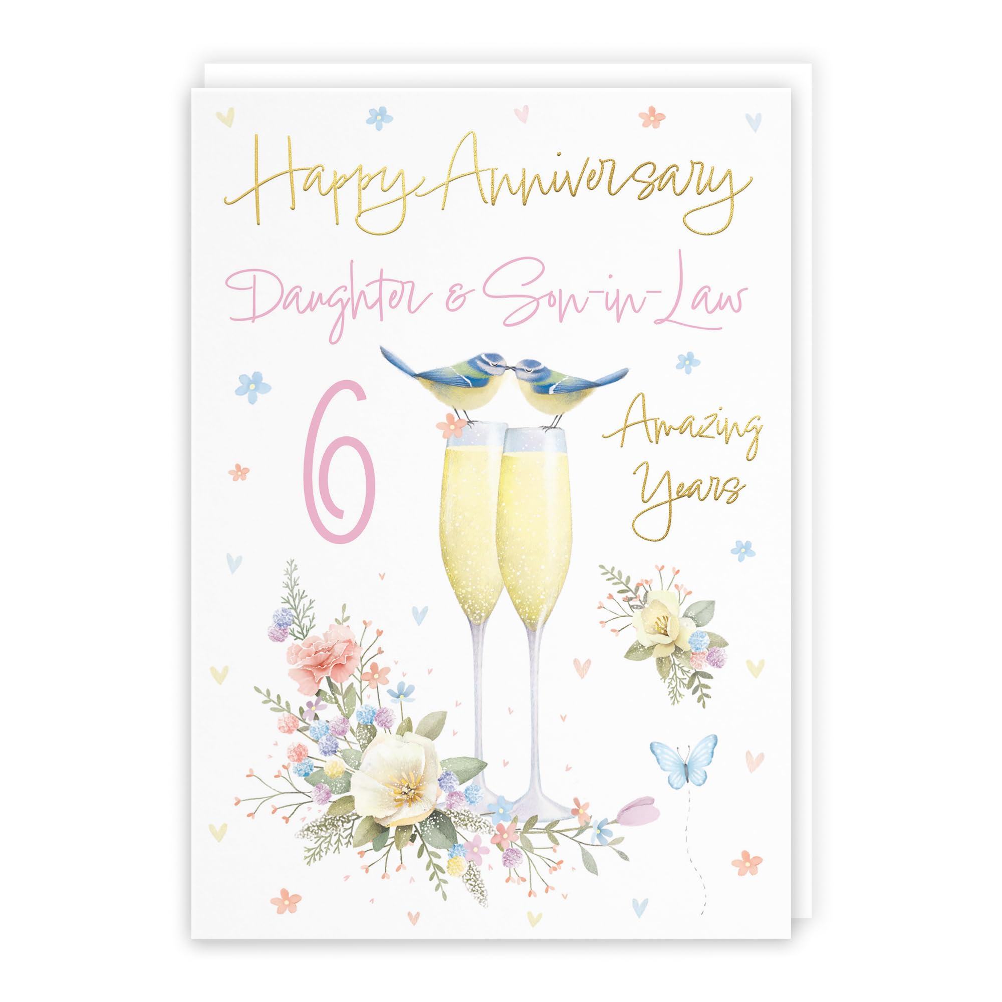 Hunts England - Daughter And Son-in-Law 6th Anniversary Card - A5 Size - Champagne Flutes - Gold Foil - 6th Anniversary Card For Daughter And Son-in-Law - Milo's Gallery — image 1