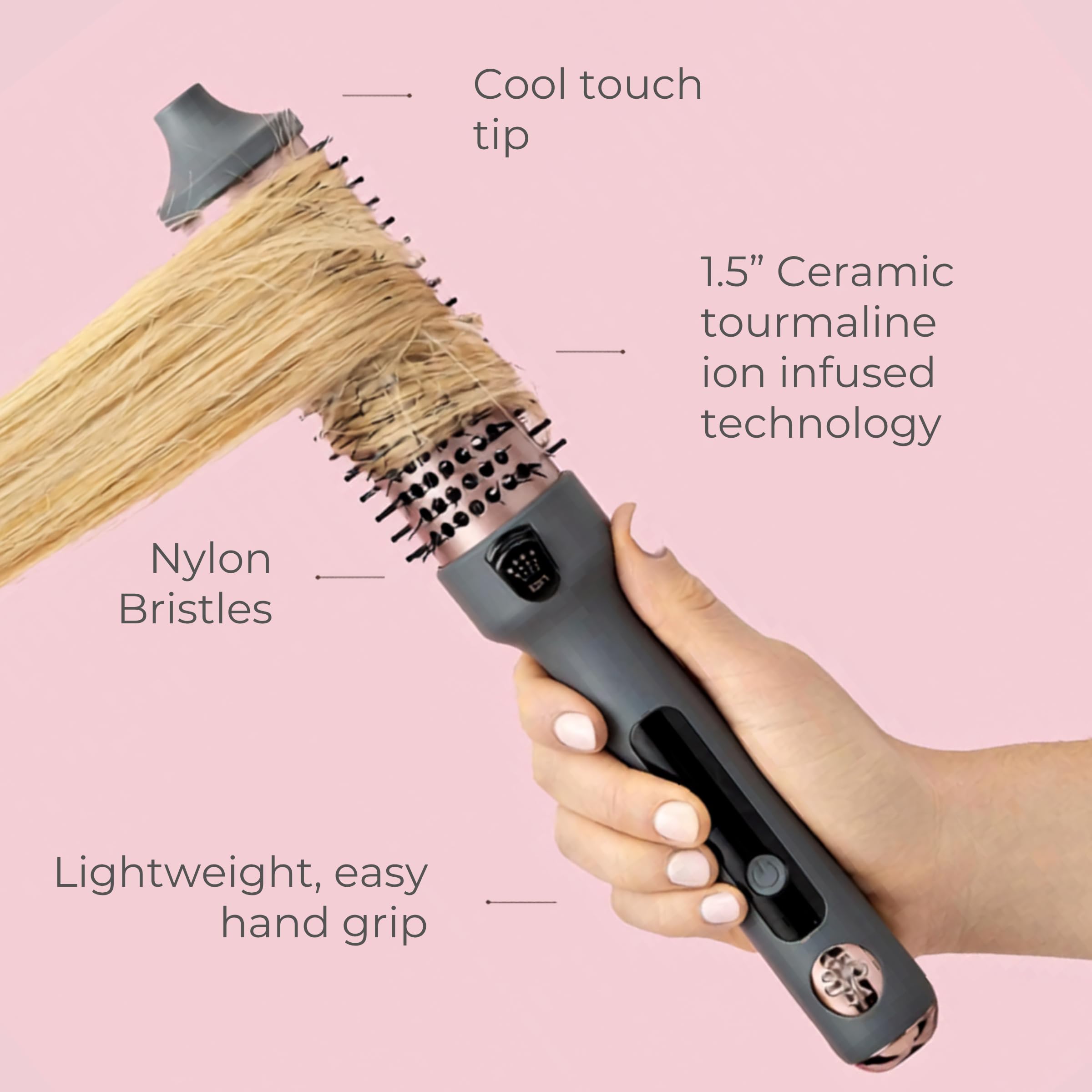 Hairitage Heated Curl Brush, 1.5-Inch Ceramic Tourmaline Thermal Brush