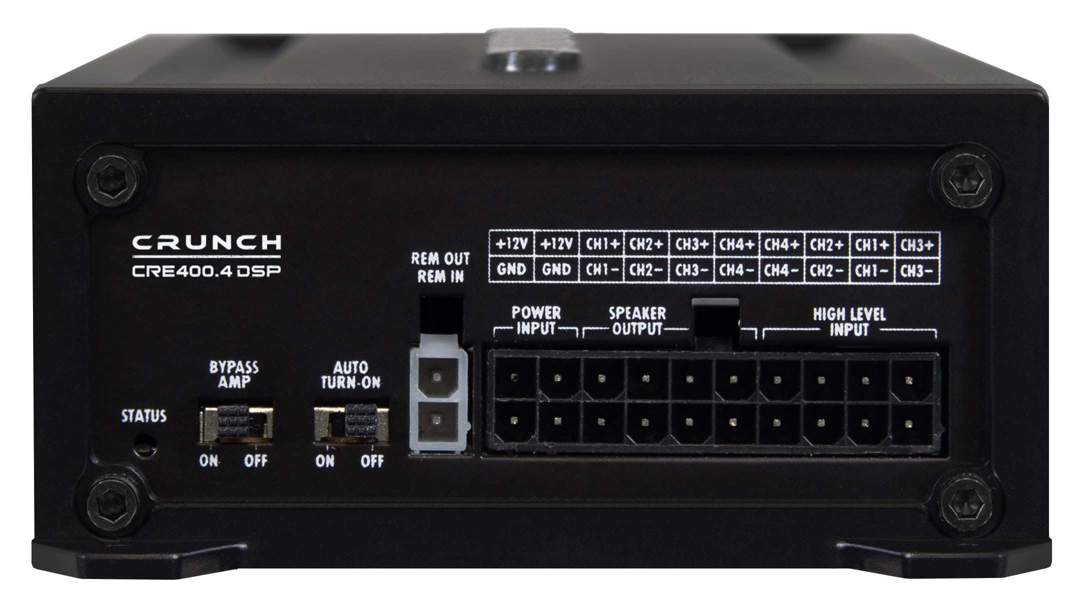 CRUNCH CRE400.4DSP - 4 Kanal CLASS A/B Auto Verstärker - 4 x 50W - und integriertem 6 Kanal 32 Bit DSP - integriertem Bluetooth für Audio Steaming und APP Steuerung | ECOMAXX Serie