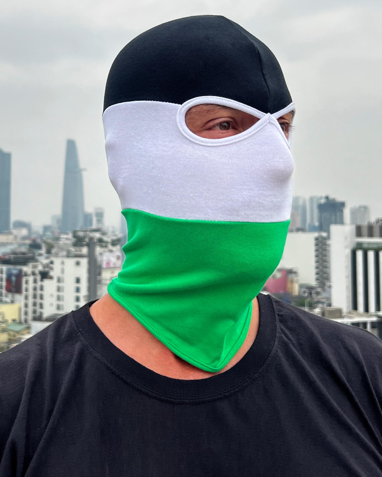PGWEAR Sturmhaube in schwarz weiß grün gestreift I Maske Balaclava Beanie Einheitsgröße I Ultras Hooligans Ski Motorrad