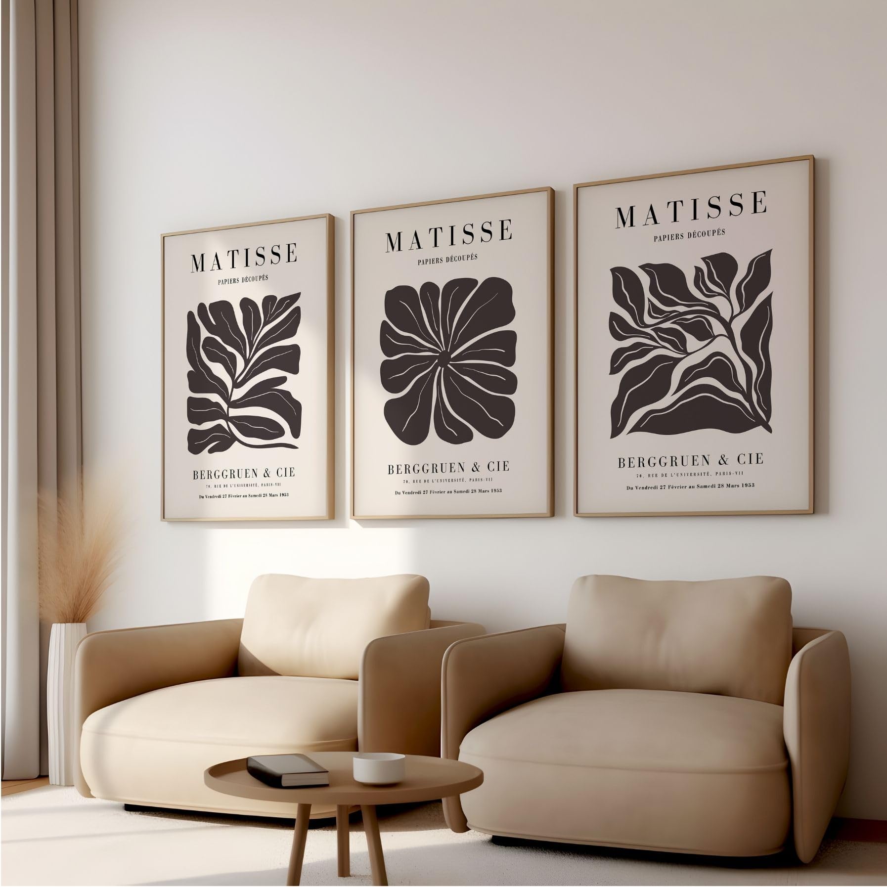 ARTINSPIRIO Matisse Poster Set 3er – Botanische Wandbilder in Neutralen Naturtönen, Japandi Poster, Minimalistische Wanddekoration für Wohnzimmer Schlafzimmer – Poster ohne Rahmen (A2)