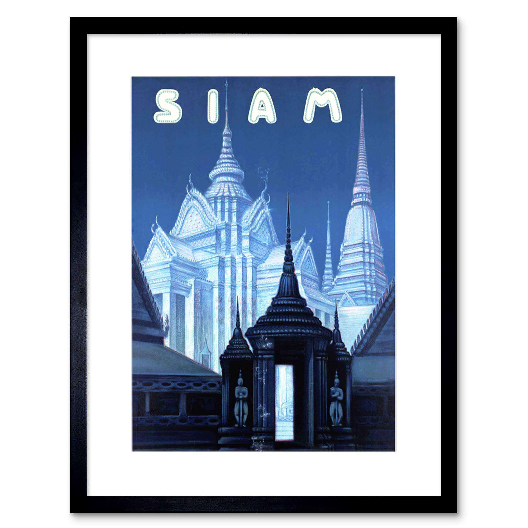 Wee Blue Coo Travel Siam Thailand Bangkok Temple Ornate Buddhist Framed Wall Art Print