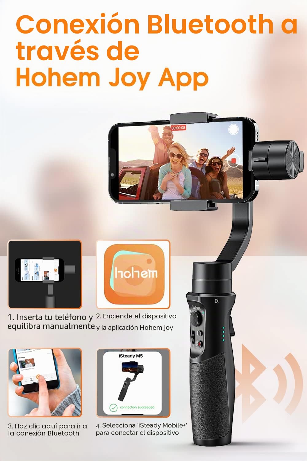 Hohem iSteady Mobile+ - Estabilizador de cardán de 3 Ejes para iPhone y Smartphone Android, Color Negro ISMP01B