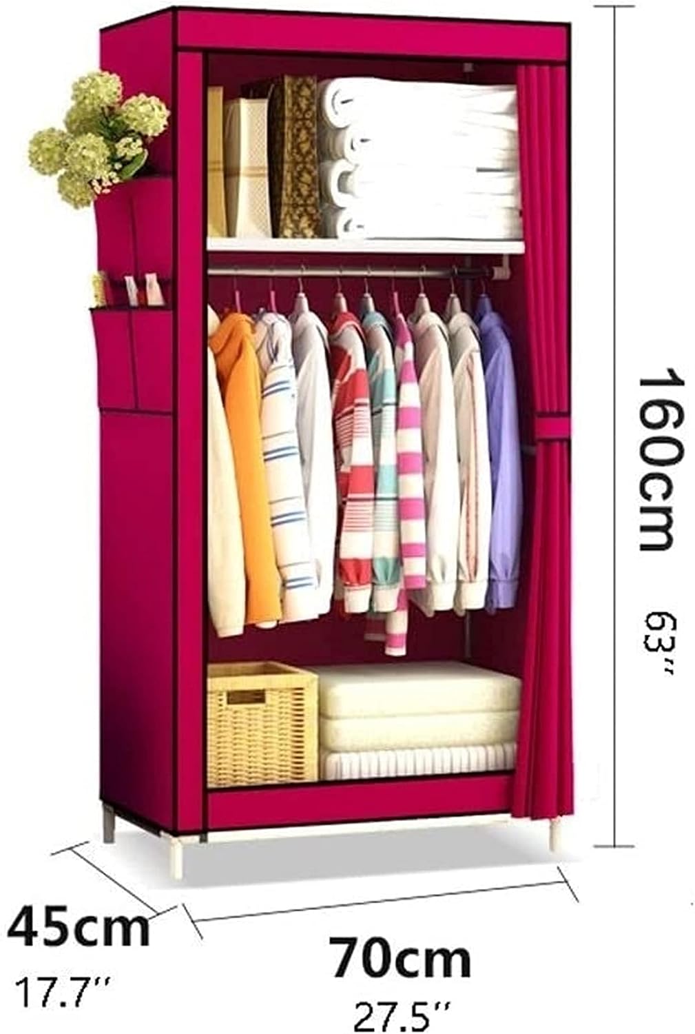 Portable Wardrobe Cloth Wardrobe Wardrobe Bedroom Portable Simple Covered Closet Garment Organizer with Hanging Rack Closet Closet,Bury Portable Cloth Hanger
