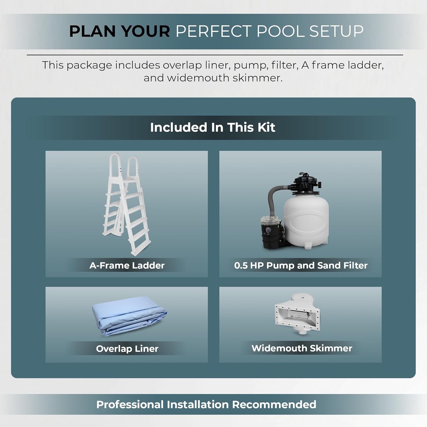 Blue Wave San Pedro 18-ft Round 52-in Deep Hard Sided Steel Frame Above Ground Pool with 6-in Steel Top Seats, 0.5 HP Sand Filter System, Ladder, Skimmer & Liner – 7,200-Gallon Capacity for Family Use