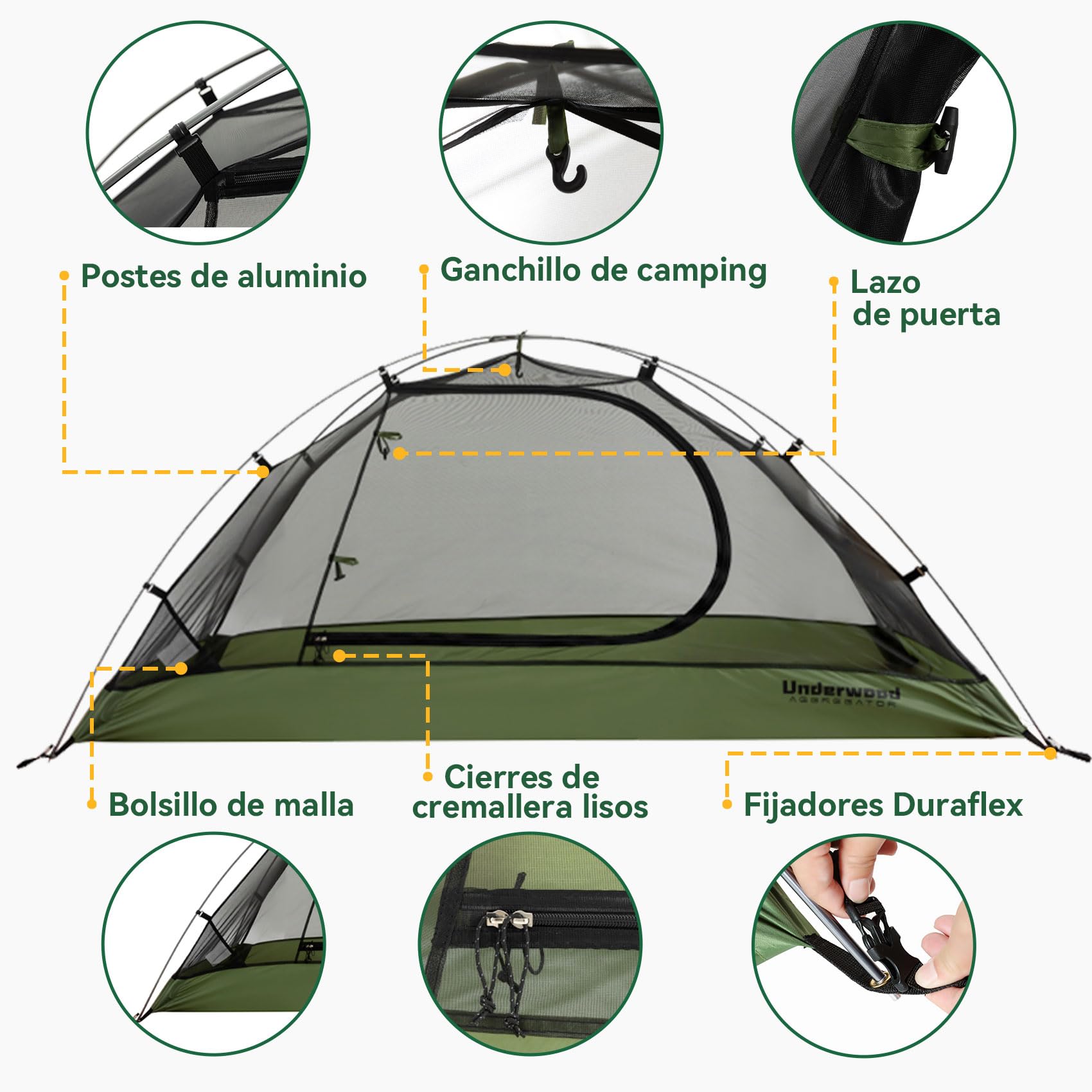 Tienda de campaña para Senderismo para 1/2 Hombre - una Tienda de campaña Ligera e Impermeable para un Hombre para Acampar, una Tienda de campaña Tipo Domo compacta para 1 Persona