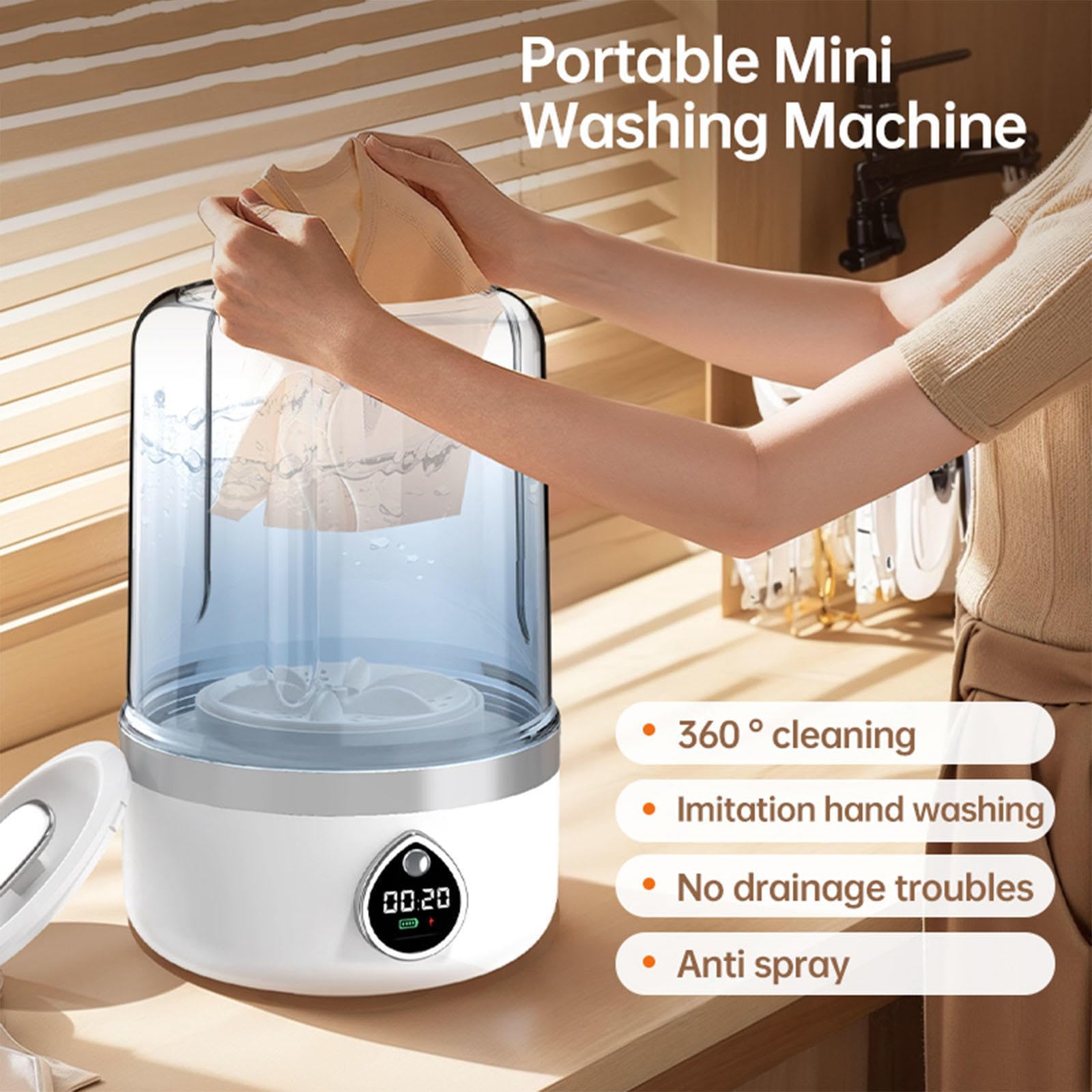 Lavadora De Ropa Interior Fregado Con Turbina Bidireccional Lavadora Mini Portátil para Viajes, Hoteles, Dormitorios, Casas Y Camping