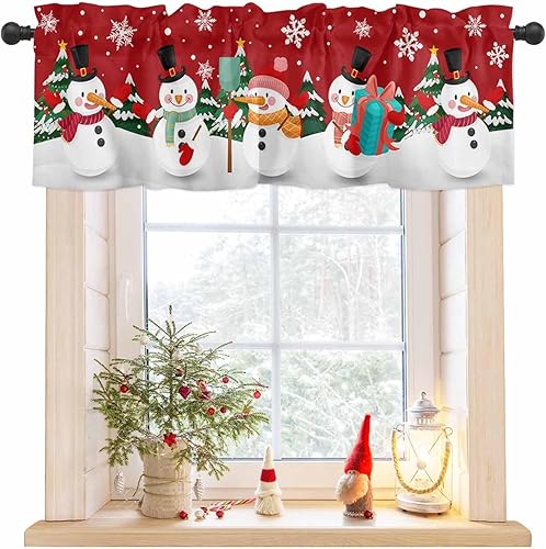 Miniatura 8 de Cenefas de muñeco de nieve de Navidad para cocina, cafetería, árbol de Navidad de invierno, copos de nieve, cenefa de ventana de dibujos animados,