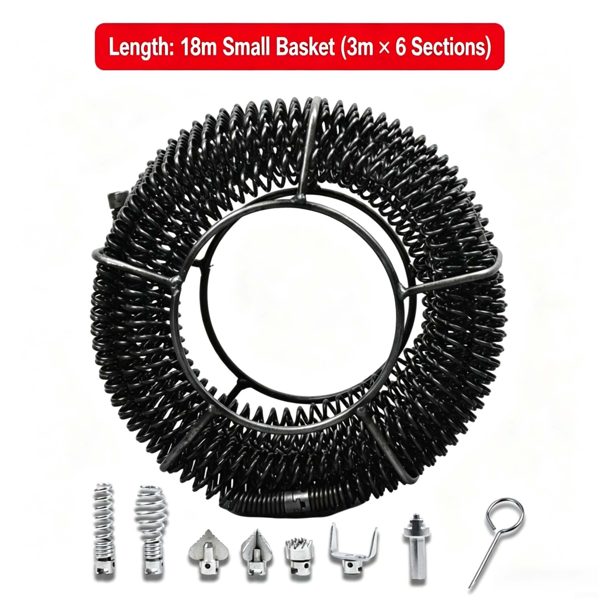 Desatascador para acero 6m Flexible con 7 Brocas Desatascador(Small Basket 18)