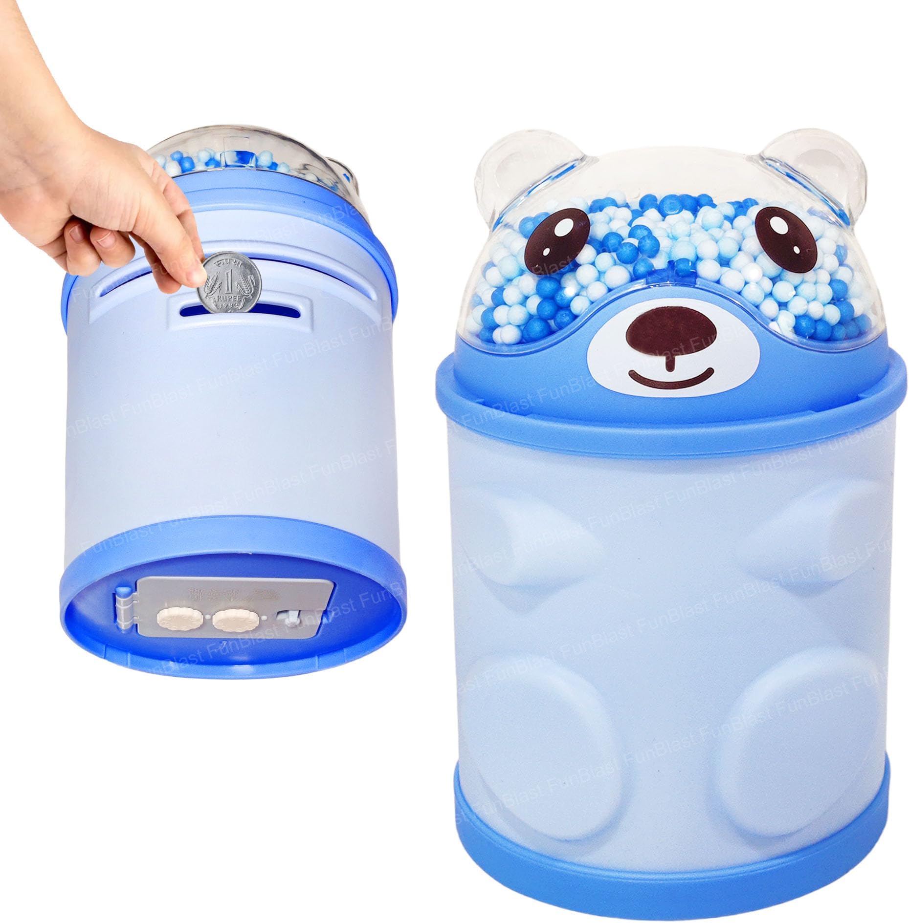 FunBlast Piggy Bank – Bear Shaped Coin Box for Kids, Money Bank for Kids, Money Box for Kid, Coin Box with Password Lock, Gifts for Girls, Best Return Gifts for Kid (Blue)
