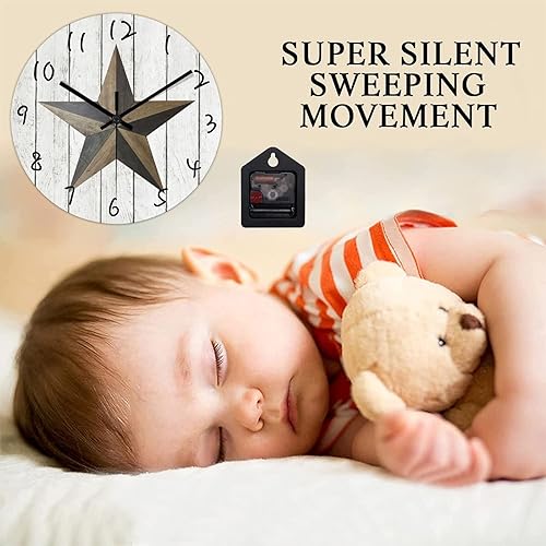 Miniatura 3 de Reloj de pared redondo de 15 pulgadas con estrella del oeste de Texas reloj de pared decorativo reloj de madera de campo sin tictac funciona con