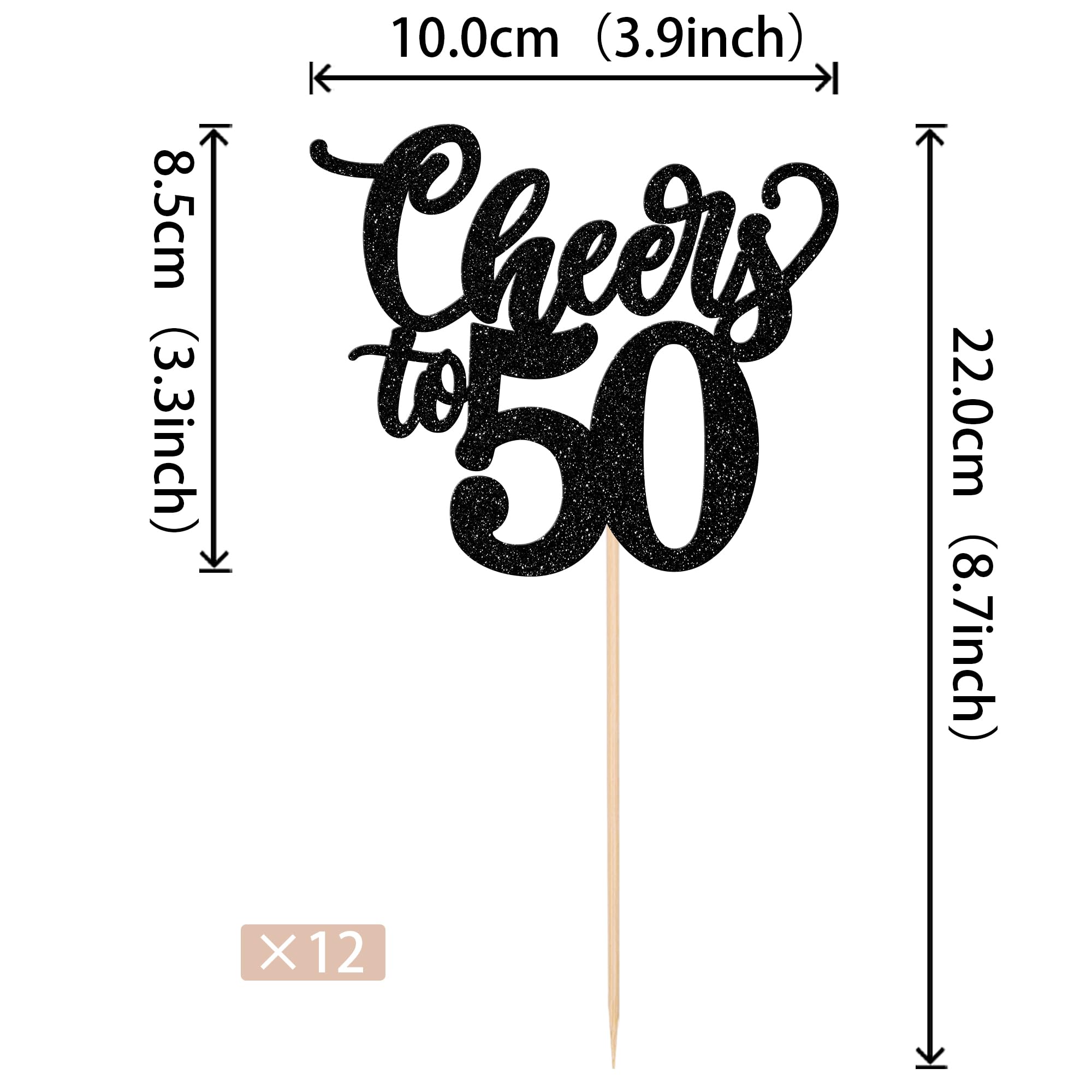 12 Pack Cheers to 50 Centerpiece Sticks Assembled Glitter Number 50 Fifty 50th Birthday Table Centerpiece Sticks for Cheers to 50 Years Old 50th Birthday Theme Party Supplies Black