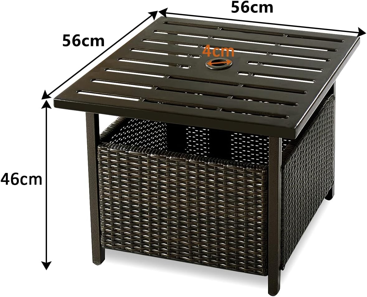 Multigot WARMHAND Rattan Garden Side Table Patio Wicker Bistro Dining Tables with Umbrella Hole Pool Umbrella Coffee Table for Backyard Patio and Beach