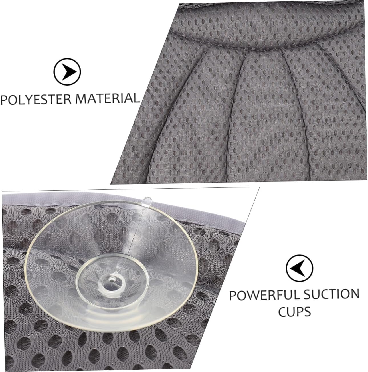 Bathtub Neck Cushion with 6 Suction Cups, 4d Mesh Bath Pillow for Head and Neck Support, Grey Bathroom Spa Pillow for Tub Relaxation and Home Shower Use