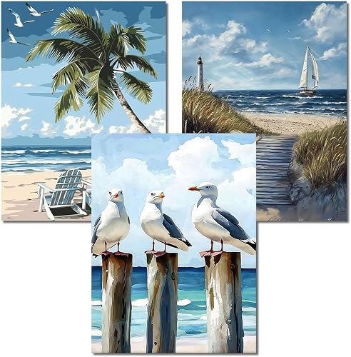 PHANTASYART 3 Pack Diamond Art-Beach Diamond Painting, Sea Diamond Art Kits Adults, 5D Diamond Painting Kits for Adults, DIY Arts and Crafts for Relaxation, Home Wall Decor and Gifts 12x16in