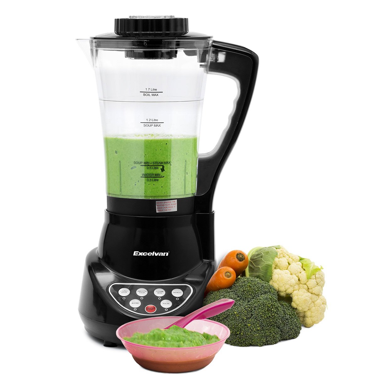 Excelvan Soup Maker Machine 900W 1.7L Capacity Electric Jug Blender Automatic Multifunctional Smoothie Maker with Blender Pulse Steamer Boiler