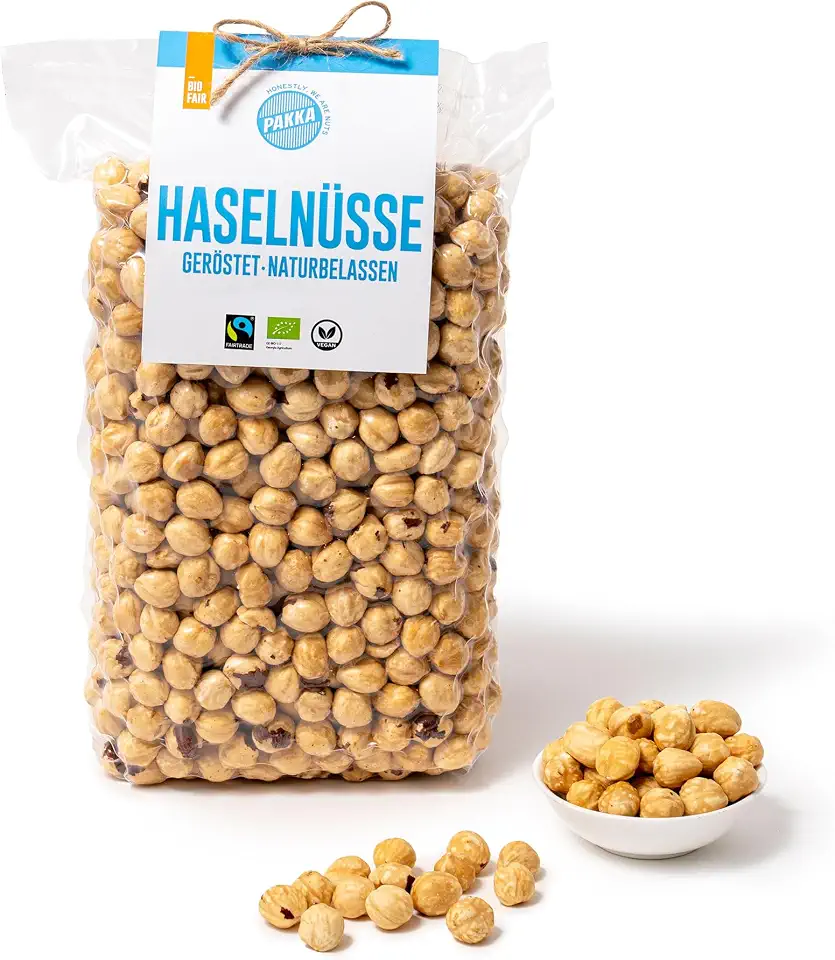 PAKKA Bio aromatische Premium Jumbo Fairtrade Haselnüsse nature, geröstet, 1kg, georgische Haselnusskerne, Öko & Fairtrade, direkt hergestellt und abgefüllt in Sugdidi Georgien, vegan, Nüsse, 1000g