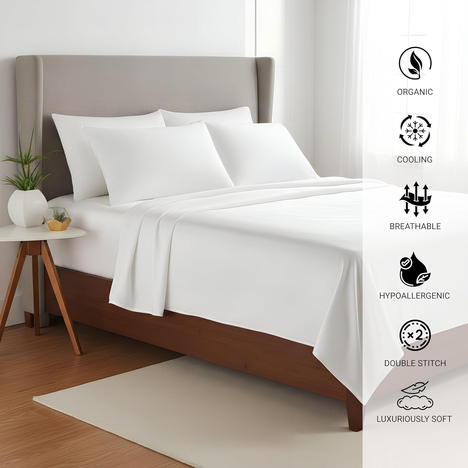 Bed Sheets, 100% Viscose DERIVED from Bamboo, Smooth, Silky, Luxuriously Soft, Cooling, Breathable, Double Stitched, Durable