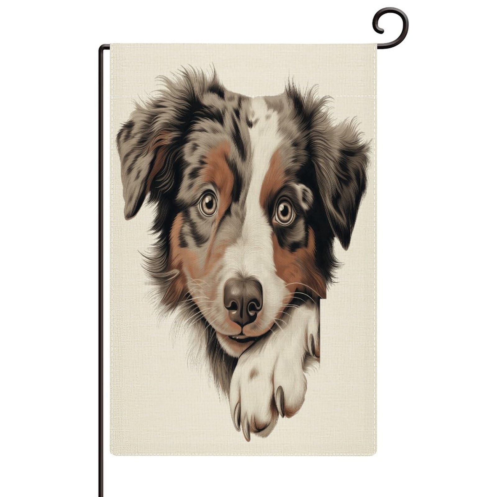 Peeking Australian Shepherd Yard Flag Vertical Double Sided Burlap Gift for Dog Mom Garden Flags Seasonal Holiday Outdoor Outside Decoration Printed Welcome Garden Flag 12x18 Inch