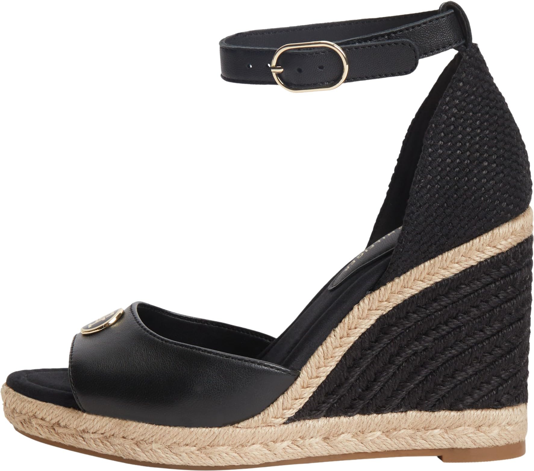Tommy Hilfiger Women's Black Logo Plaque Leather Wedge Heel Espadrilles