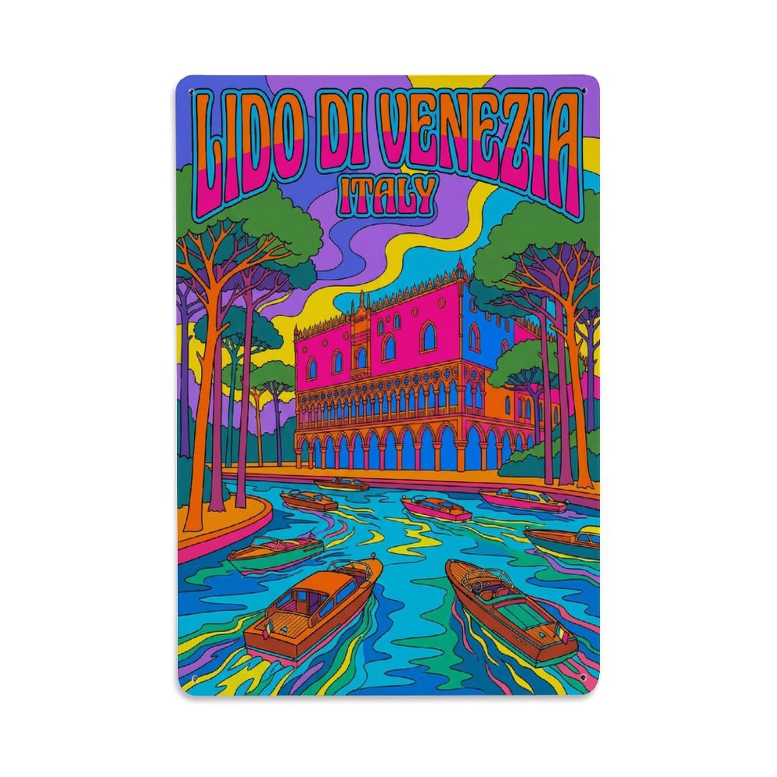 Olhnbad Style Lido Di Venezia Italy Seaside Hotel Lagoon Travel Metal Tin Sign