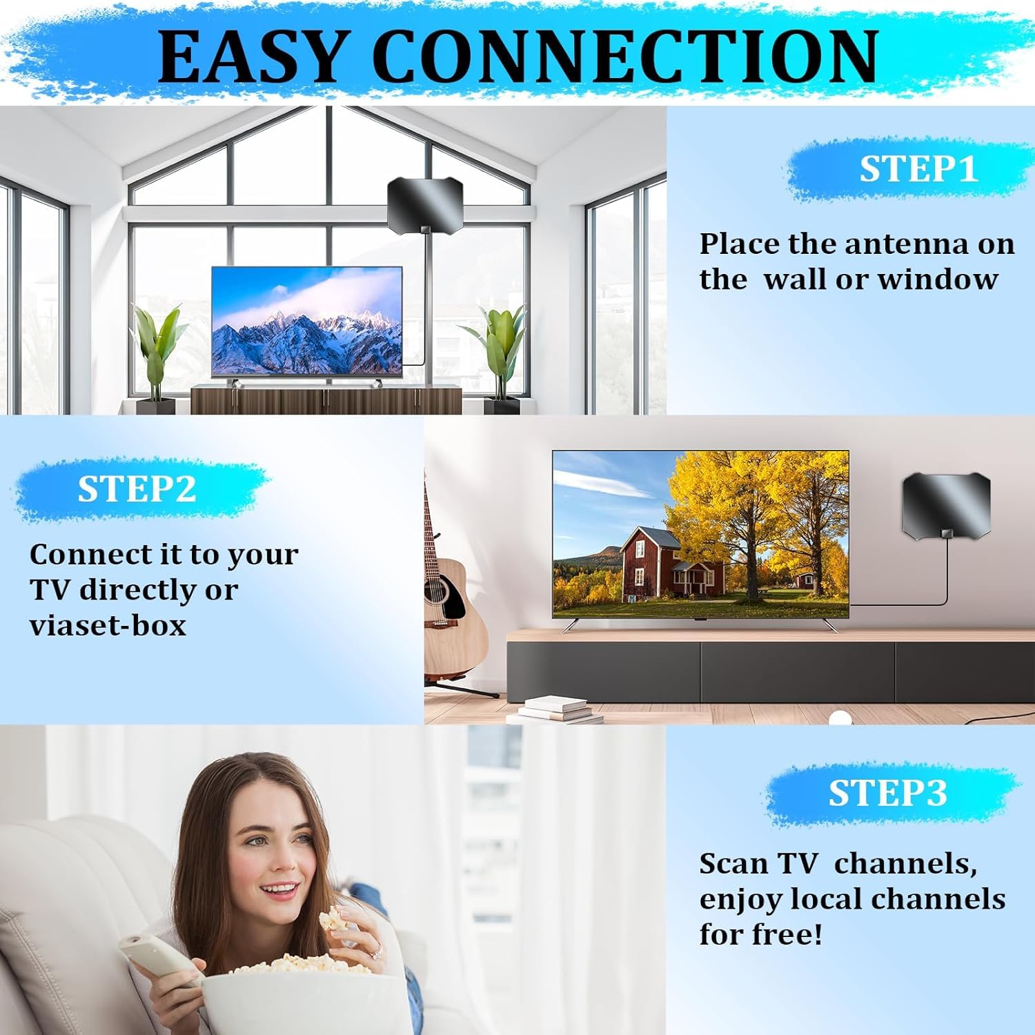 Antenna TV 2026 per Smart TV, antenna interna per canali locali fino a 5000+ miglia, antenna TV digitale con amplificatore di segnale, cavo coassiale 4K 1080p - 4 m
