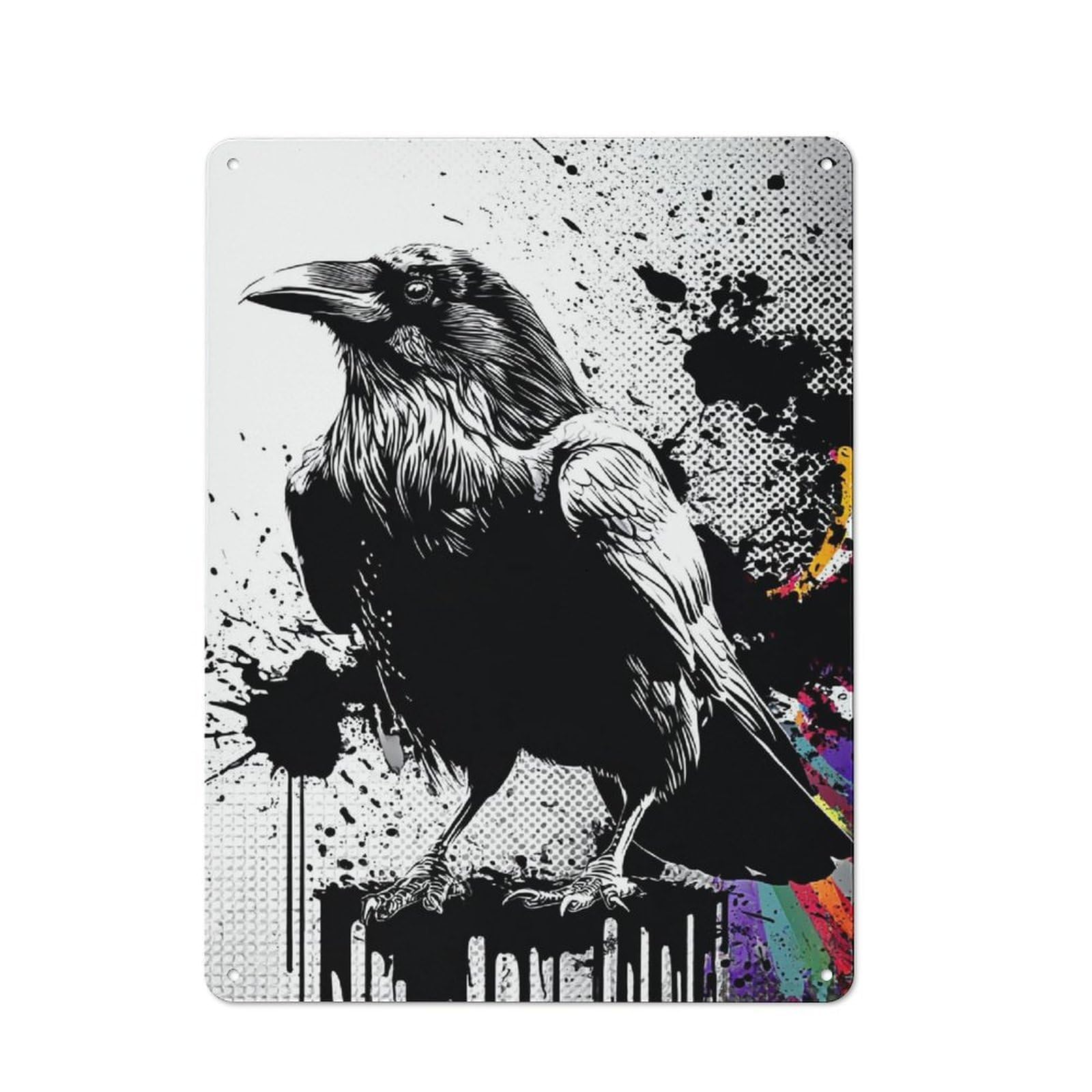 Junmoney Raven's Bold Artwork Tin Wall Plaque 40X30cm With For Workshop Wall, Suited To Workshop Decor Fans, For Retro Home Interiors