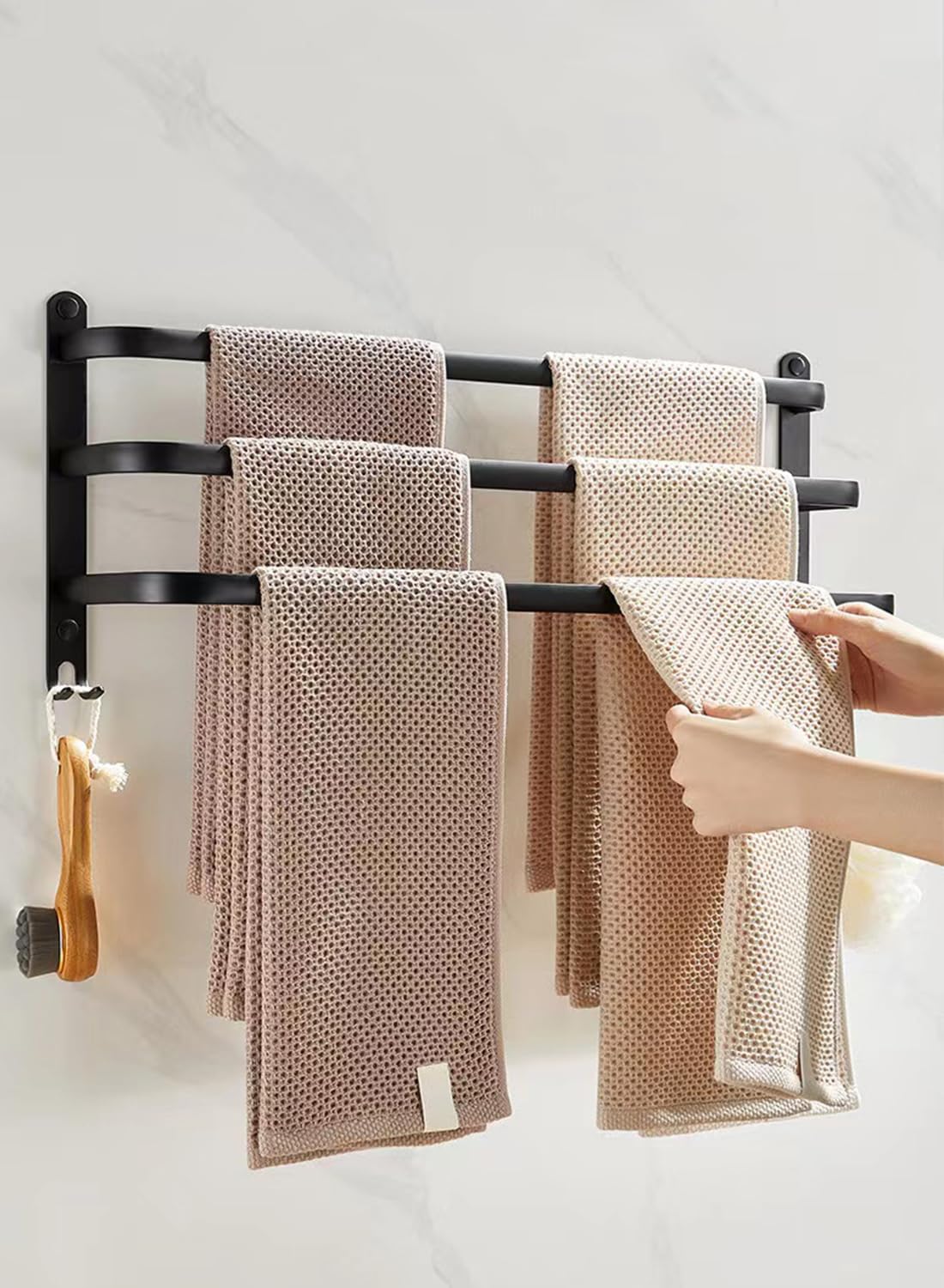 60CM Porte Serviette Salle de Bain, Porte Serviette Murale, Porte Serviette sur Pied Accessoire Salle de Bain, Porte Serviette Salle de Bain sans Percage