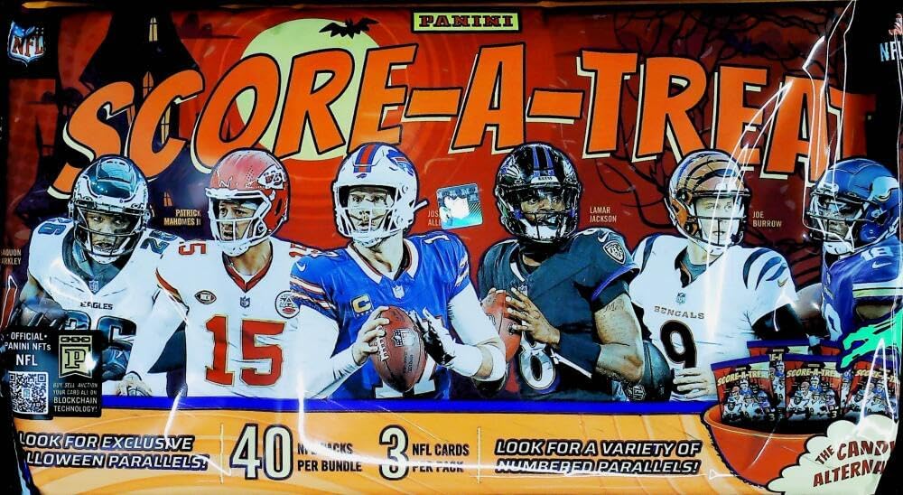 Panini 2025 NFL Score-A-Treat Football Factory Sealed Bundle Box (40 Packs of 3 Cards) Look for Exclusive Halloween Trick, Treat Webs Parallels. Paper Thin Stock.
