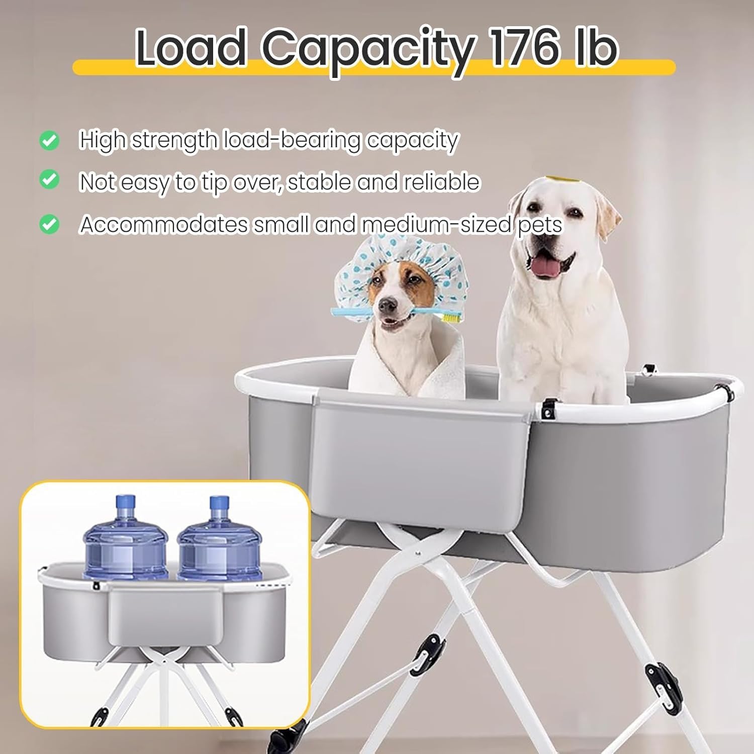 Collapsible Dog Bathtub with Drain & Stand for Small Medium Animal, Portable Washing Station for Dogs, Elevated Foldable Pet Dog Bathtub and Wash Station