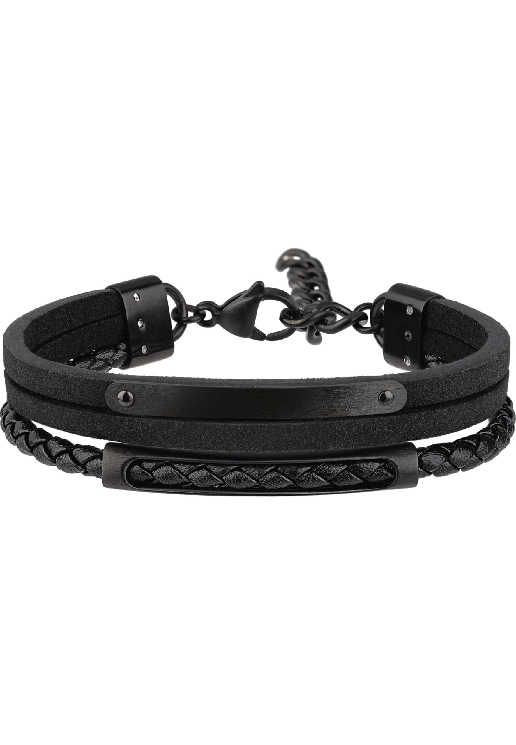 Breil, Collezione B Mix, Bracciale Uomo In Acciaio Satinato E Pelle Intrecciata Nera, Pratica Chiusura A Moschettone, Idee Regalo Uomo, Lunghezza 18 Cm, Black-image