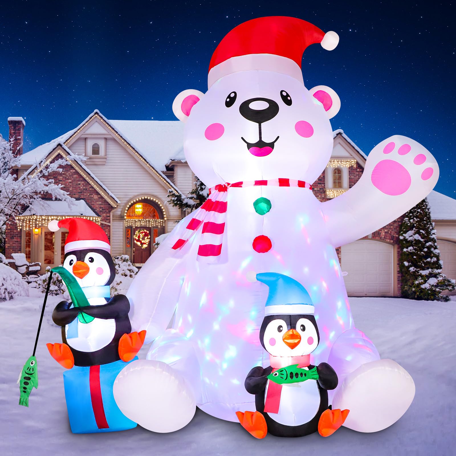 Aimosen Ours Polaire Gonflable de Noël, Décorations Intérieures et Extérieures avec Lumières LED, Blanc, 7FT